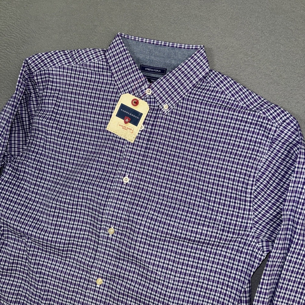 Saddlebred Shirt Mens Medium Purple Check Stretch Poplin Long Sleeve Button NWT